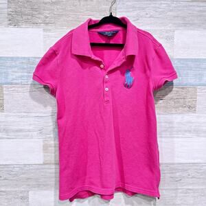 POLO Ralph Lauren Big Pony Polo Shirt Pink Girls Short Sleeve Cotton Large 12 14